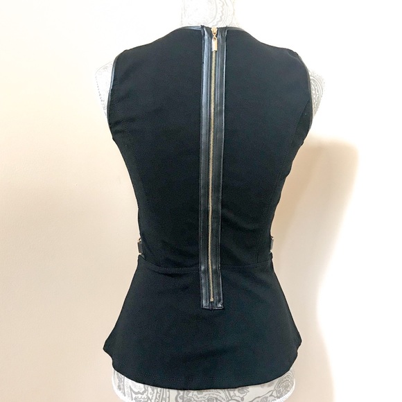 Cache Black Peplum Tank Top Vegan Leather Trim - Picture 4 of 5